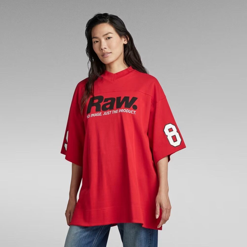 G Star Raw Women's 5XL RAW. Tight Mock V-Neck OVERSIZED Shirt
